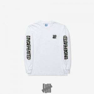 Undefeated Undftd UNDEFEATED TIGER CAMO LOGO LOCKUP L/S TEE Tees Weiß | YCAGZ-7345