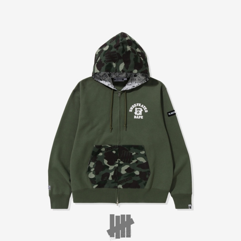 Undefeated Undftd BAPE X UNDEFEATED COLOR CAMO RELAXED ZIP HOODIE Fleeces Grün | YVPBH-7381